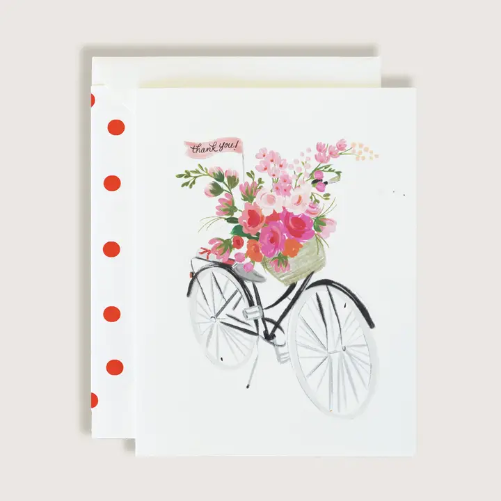 Bicycle Spring Flower Basket Thank You Greeting Card image