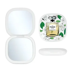 LED Compact Mirror | Green Floral Perfume Bottle Design