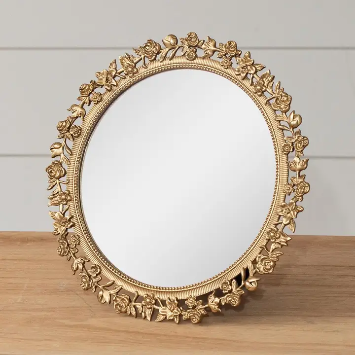 Gold Floral Round Table Mirror image