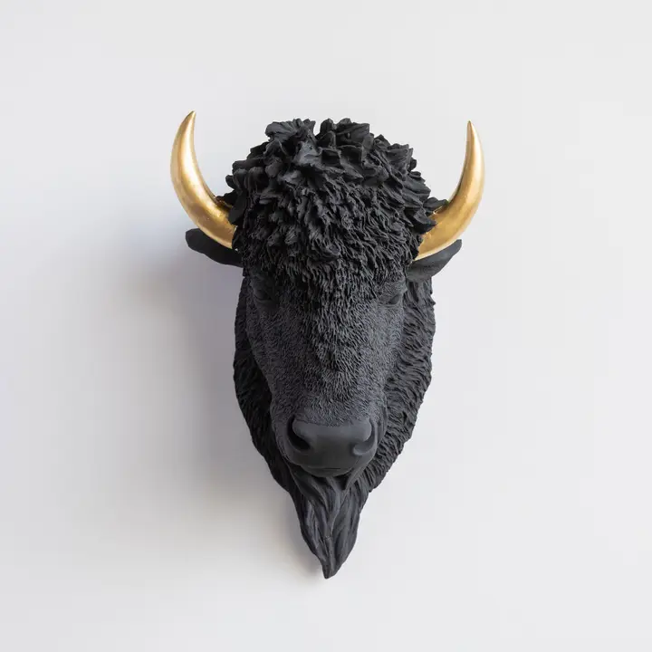 Black and Gold Faux Bison Wall Mount image