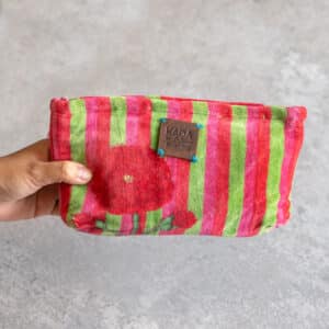 Small Velvet Makeup Pouch | Pink and Green Stripe