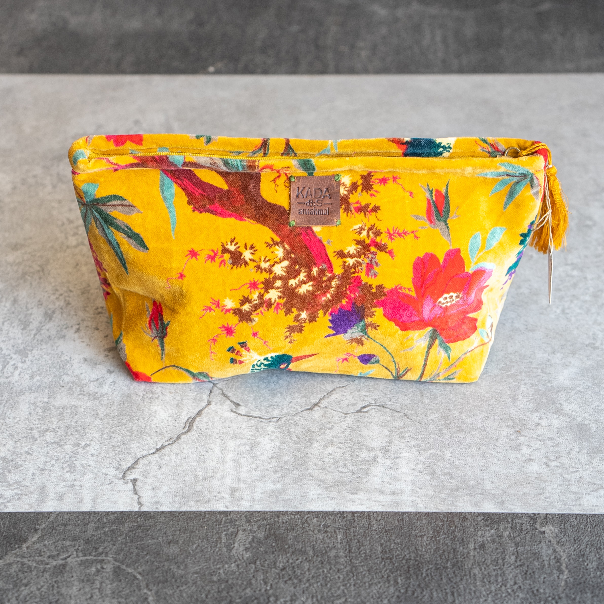Large Velvet Cosmetic Bag | Gold image