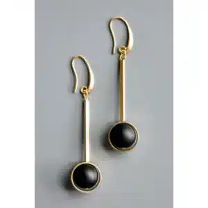 Matte Jet Glass & Gold Drop Earrings