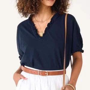 Amelia Ruffle Tee | Navy