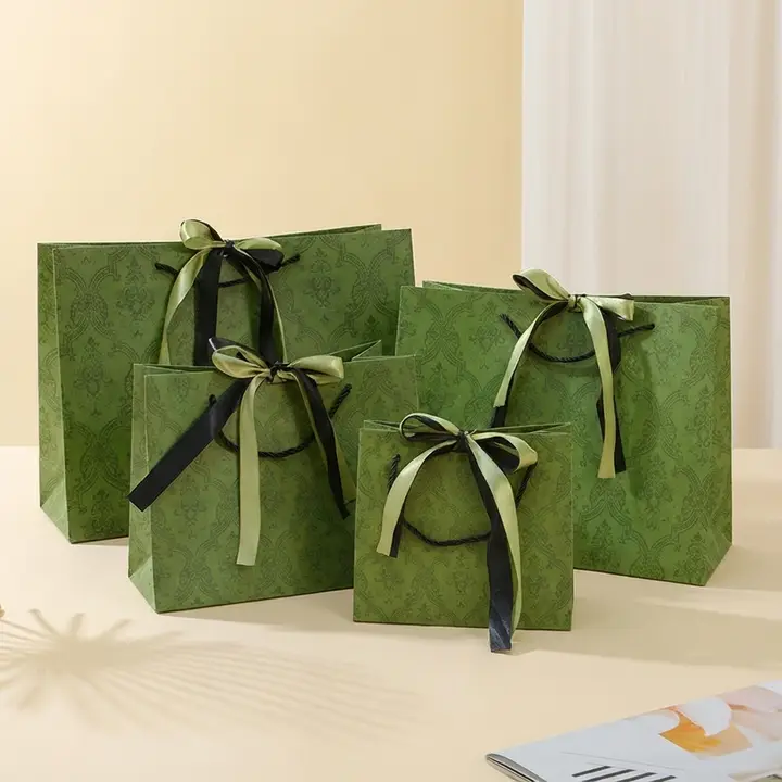 Vintage Pattern Black Green Bow Tie Paper Gift Bag w/ Tissue - Image 2