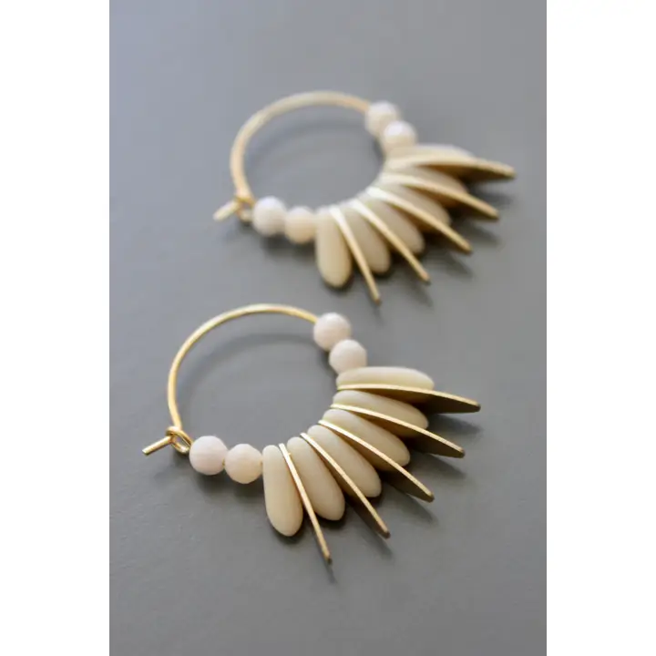 Mini Matte Cream Colored Hoop Earrings - Image 2