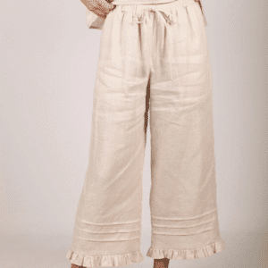 Linen Ruffled Hem Wide Leg Pants