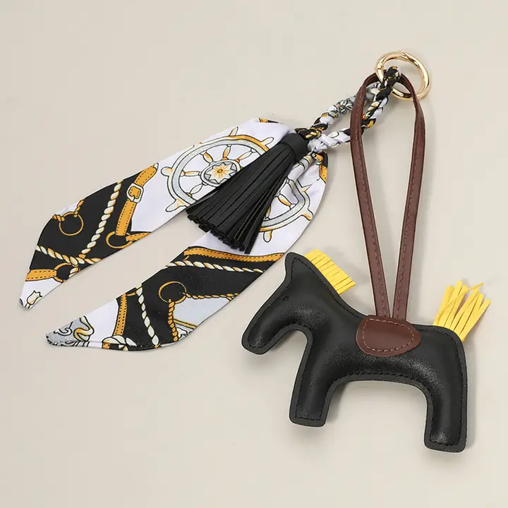 Faux Leather Horse Scarf Keychain & Bag Charm | Black image
