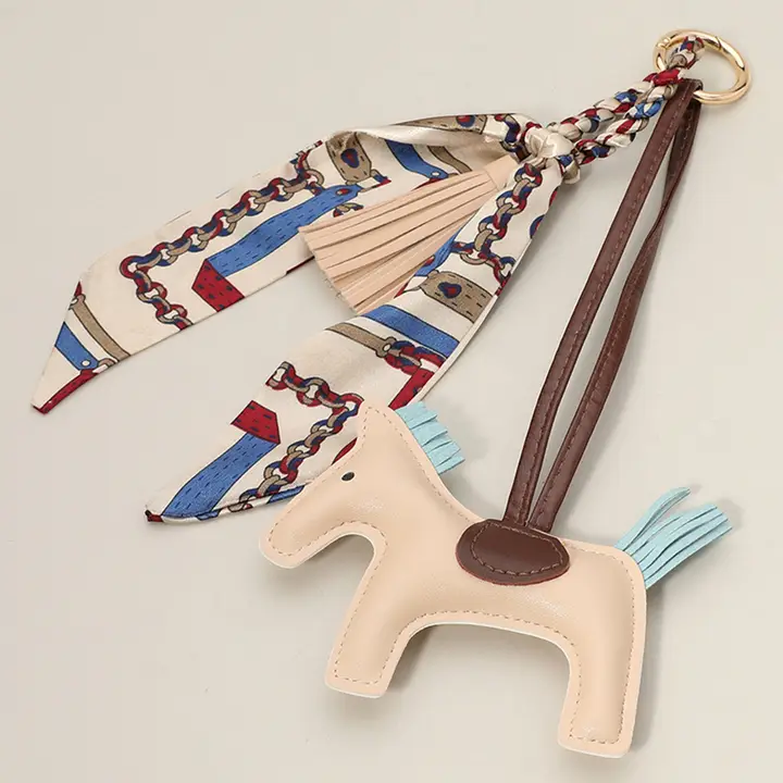 Faux Leather Horse Scarf Keychain & Bag Charm | Ivory image