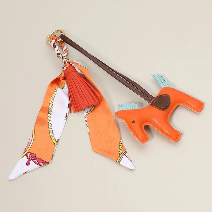 Faux Leather Horse Scarf Keychain & Bag Charm | Orange image