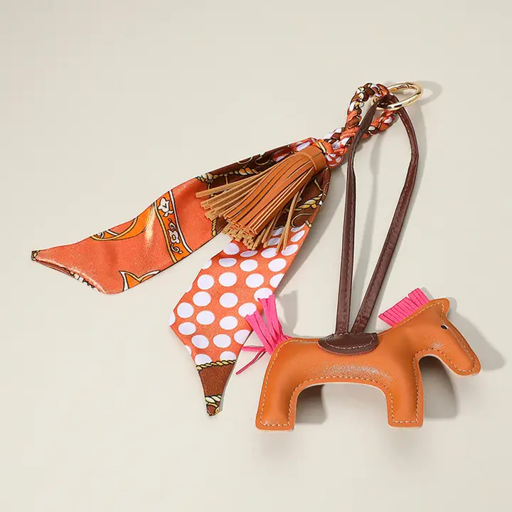 Faux Leather Horse Scarf Keychain & Bag Charm | Brown image