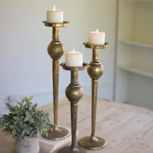 Antique Brass Finish Candle Stand Set
