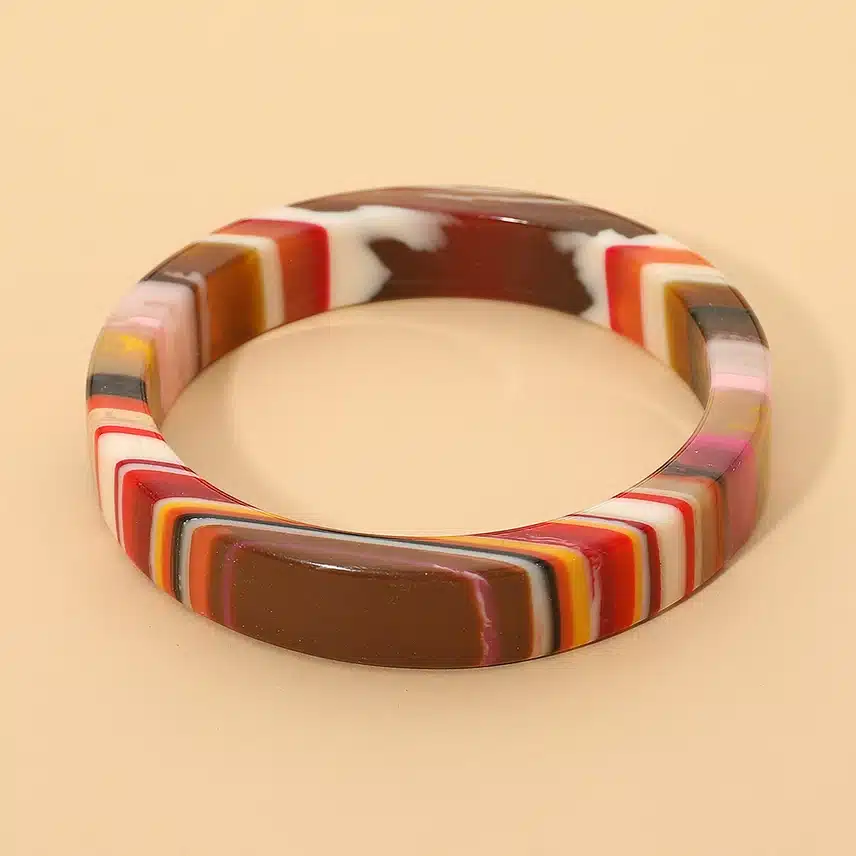 Geometric Striped Resin Bangle Bracelet | Red image