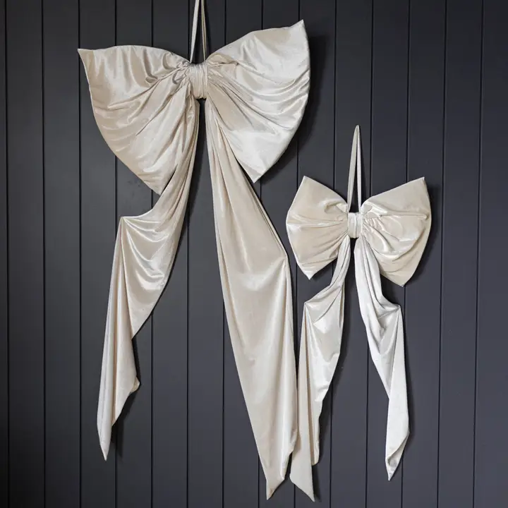 Oversized Velvet Hanging Bows | Cream