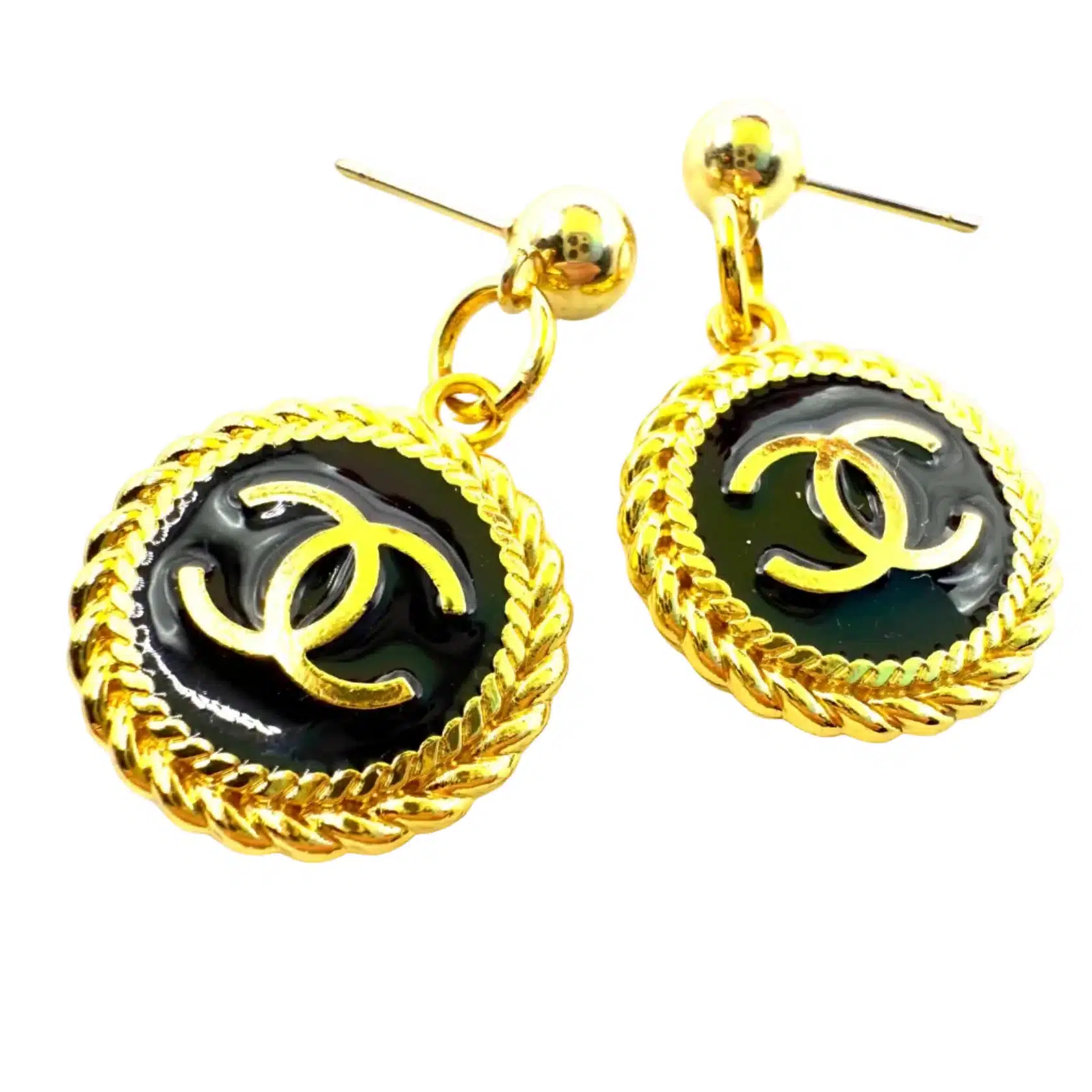 Repurposed Charm Black/Gold Circle Earrings image