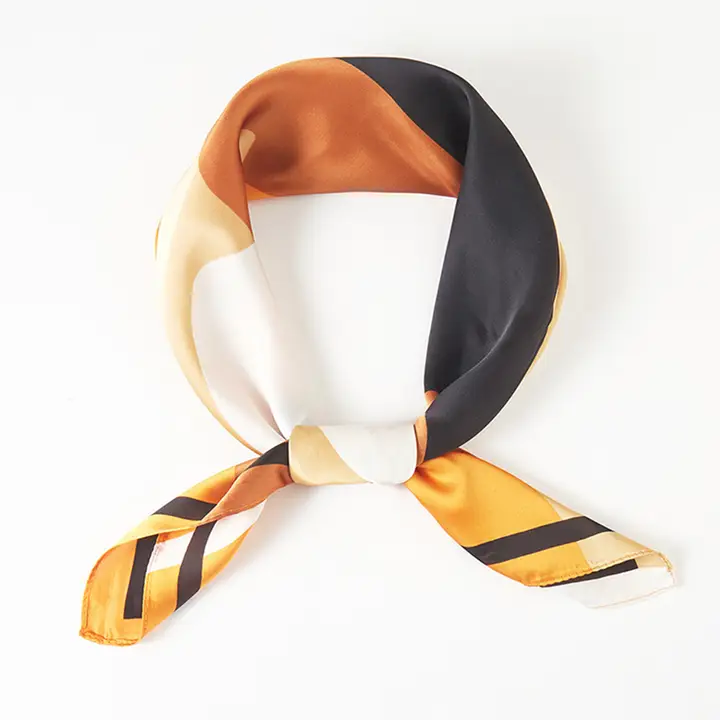 Square Silky Satin Bandana Scarf | Orange & Black image