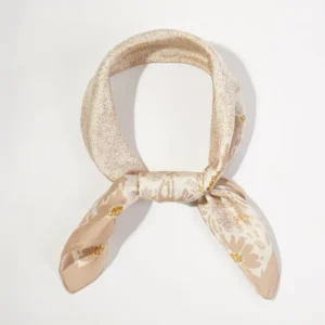 Square Silky Satin Bandana Scarf | Taupe Floral